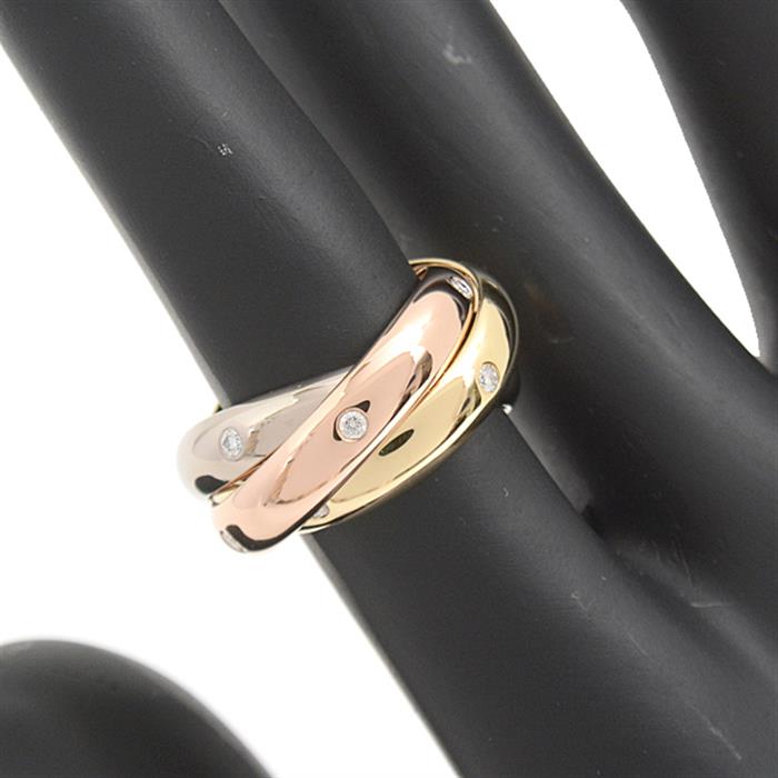 カルティエ 指輪 レディース トリニティ ダイヤ リング 15Pダイヤ 47号 実寸7号 3連 3.6mm ゴールド Cartier 750YG×WG×PG 中古