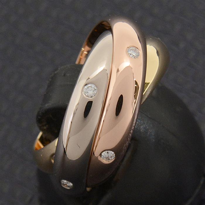 カルティエ 指輪 レディース トリニティ ダイヤ リング 15Pダイヤ 47号 実寸7号 3連 3.6mm ゴールド Cartier 750YG×WG×PG 中古