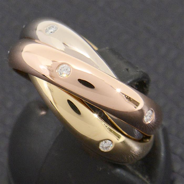 カルティエ 指輪 レディース トリニティ ダイヤ リング 15Pダイヤ 47号 実寸7号 3連 3.6mm ゴールド Cartier 750YG×WG×PG 中古