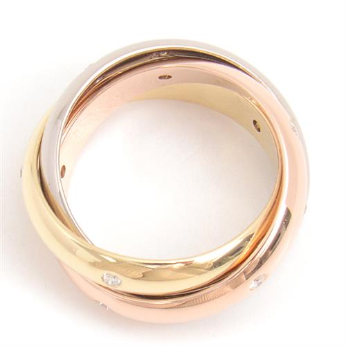 カルティエ 指輪 レディース トリニティ ダイヤ リング 15Pダイヤ 47号 実寸7号 3連 3.6mm ゴールド Cartier 750YG×WG×PG 中古