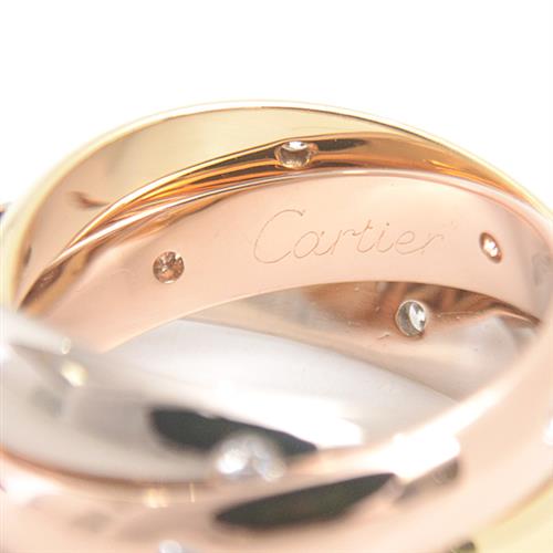 カルティエ 指輪 レディース トリニティ ダイヤ リング 15Pダイヤ 47号 実寸7号 3連 3.6mm ゴールド Cartier 750YG×WG×PG 中古