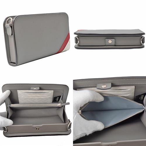 フェンディ バッグ レディース ズッカ クロスボディ ウォレット ショルダーバッグ カーフ グレー×ホワイト×レッド FENDI 7M0346 中古