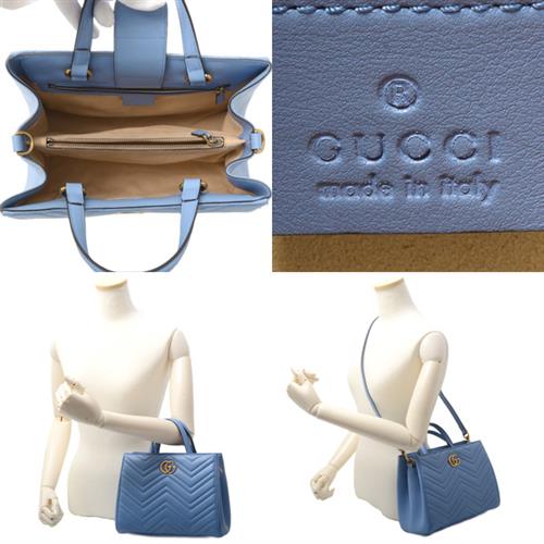グッチ バッグ レディース GGマーモント 2WAY ハンドバッグ ショルダーバッグ レザー ブルー GUCCI 448054 中古