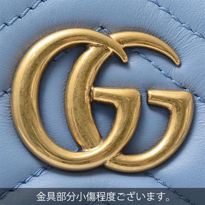 グッチ バッグ レディース GGマーモント 2WAY ハンドバッグ ショルダーバッグ レザー ブルー GUCCI 448054 中古