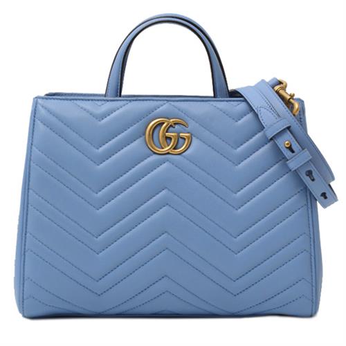 グッチ バッグ レディース GGマーモント 2WAY ハンドバッグ ショルダーバッグ レザー ブルー GUCCI 448054 中古