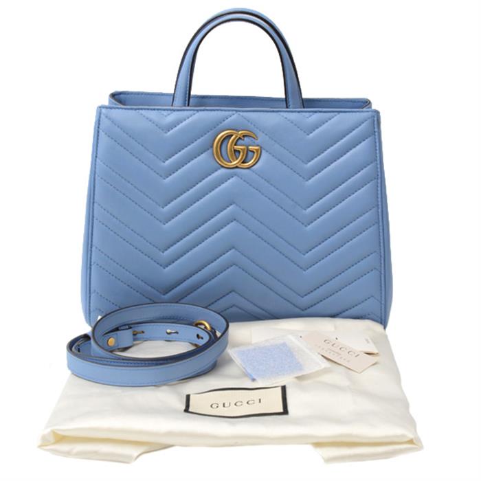 グッチ バッグ レディース GGマーモント 2WAY ハンドバッグ ショルダーバッグ レザー ブルー GUCCI 448054 中古