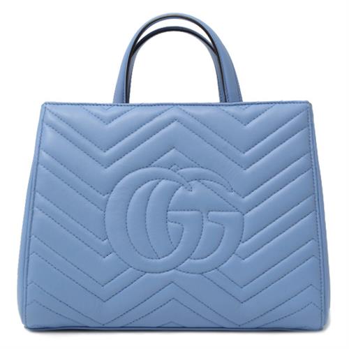 グッチ バッグ レディース GGマーモント 2WAY ハンドバッグ ショルダーバッグ レザー ブルー GUCCI 448054 中古