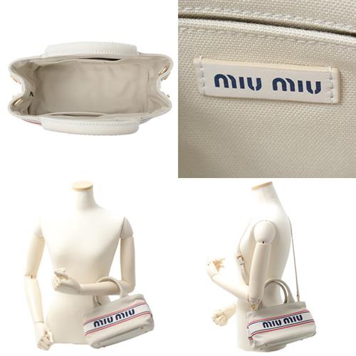 ミュウミュウ バッグ レディース 2WAY ハンドバッグ ロゴ入り キャンバス オフホワイト MIU MIU 5BA253 中古