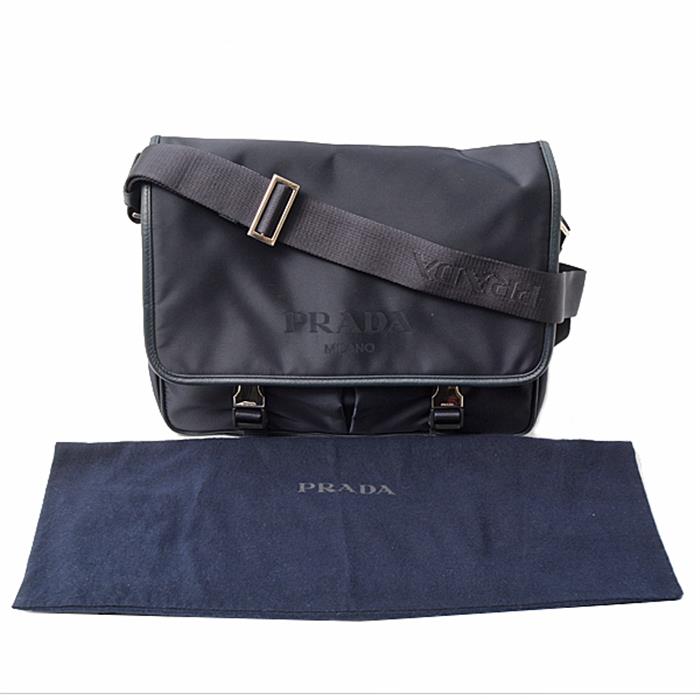 プラダ バッグ メンズ ロゴ メッセンジャーバッグ ナイロン ネイビー PRADA 2VD768 中古