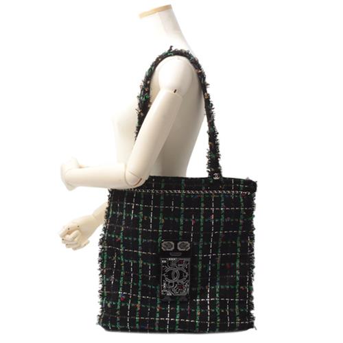 シャネル バッグ レディース メンズ ユニセックス ツイード ロボットデザイントートバッグ ブラック CHANEL 中古