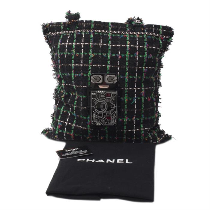 シャネル バッグ レディース メンズ ユニセックス ツイード ロボットデザイントートバッグ ブラック CHANEL 中古