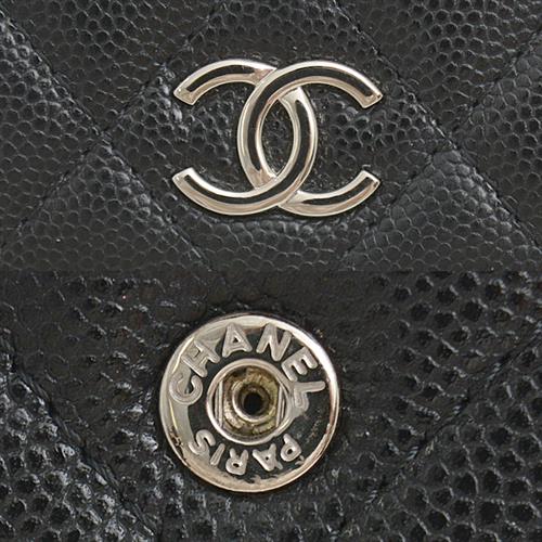 シャネル 財布 レディース マトラッセ 三つ折り財布 コンパクトウォレット ブラック キャビアスキン CHANEL 中古