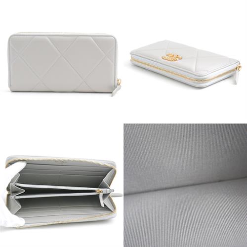 シャネル 財布 レディース シャネル19 ラウンドファスナー長財布 グレー ラムスキン CHANEL 中古