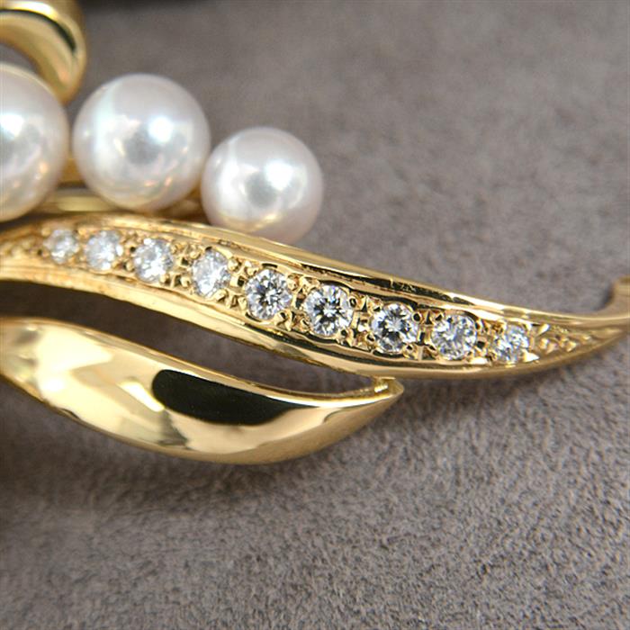 ミキモト ブローチ レディース パール×ダイヤモンド ブローチ イエローゴールド MIKIMOTO K18 中古