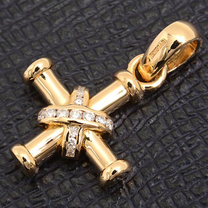 ブルガリ ペンダント ユニセックス パッソドッピオ クロス ダイヤモンド ペンダントトップ イエローゴールド BVLGARI 750YG 中古