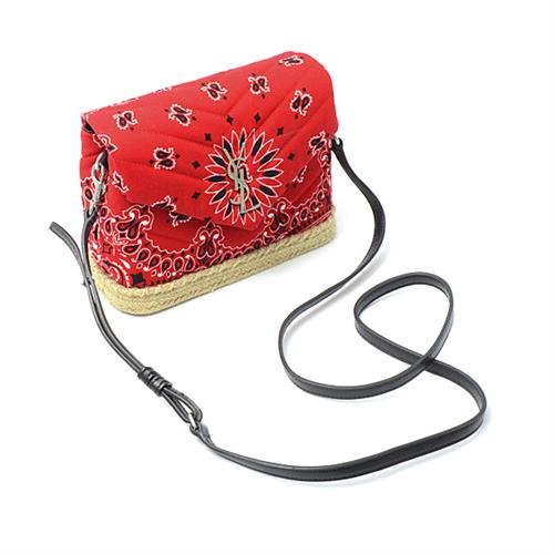 サンローラン バッグ レディース ショルダーバッグ キルティング コットン バンダナ柄 レッド SAINT LAURENT 中古