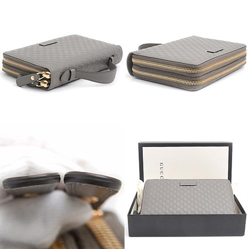 グッチ 財布 メンズ マイクログッチシマ トラベルドキュメントケース オーガナイザー ウォレットバッグ カーフ グレー GUCCI 544250 中古