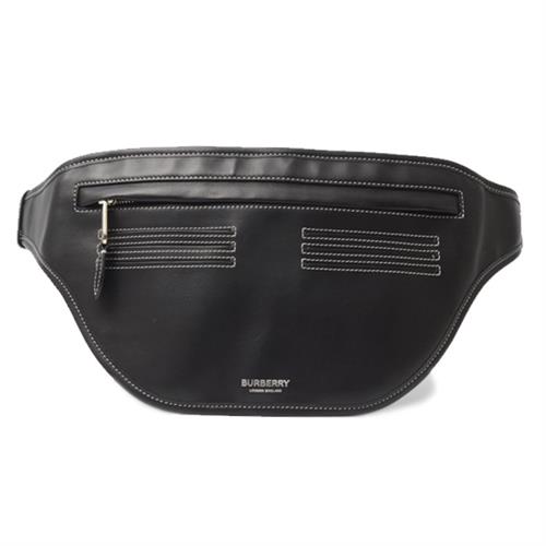 バーバリー バッグ メンズ ウエストバッグ ボディバッグ レザー ブラック BURBERRY 中古